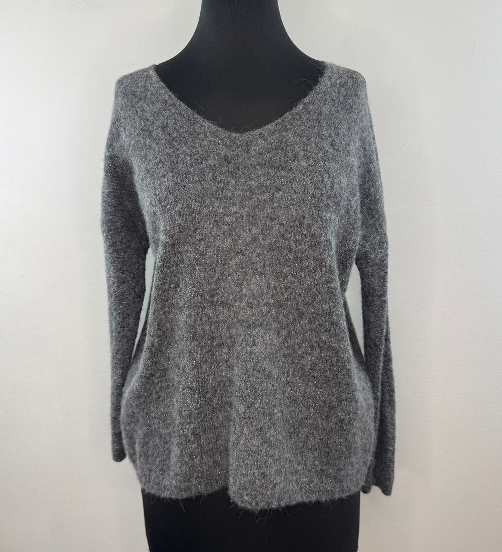 HUGO BOSS Orange Gray Sweater Wool Knit V-Neck Womens Size M Medium